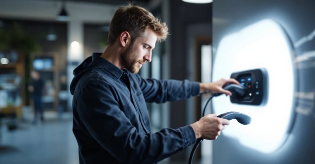 Installation d'une borne de recharge pour voiture électrique à domicile par un électricien professionnel