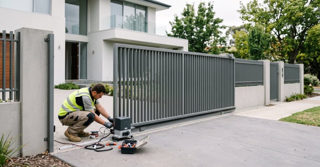 Installation d'un portail électrique par un professionnel — pose, câblage et motorisation