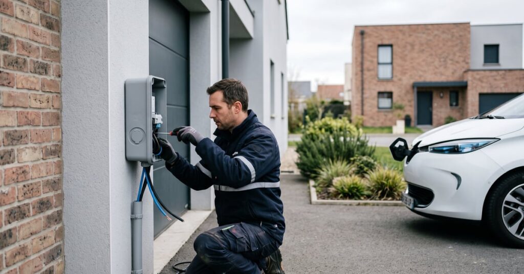 Installation d'une prise de recharge pour voiture électrique à domicile par un électricien