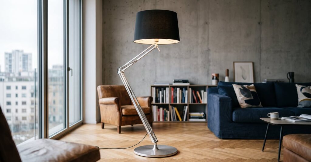 Lampadaire sur pied design italien élégant dans un intérieur moderne épuré