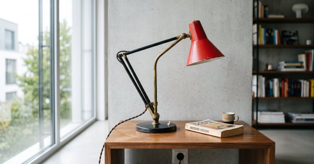 Lampe à poser design italien élégante sur une table moderne dans un intérieur contemporain