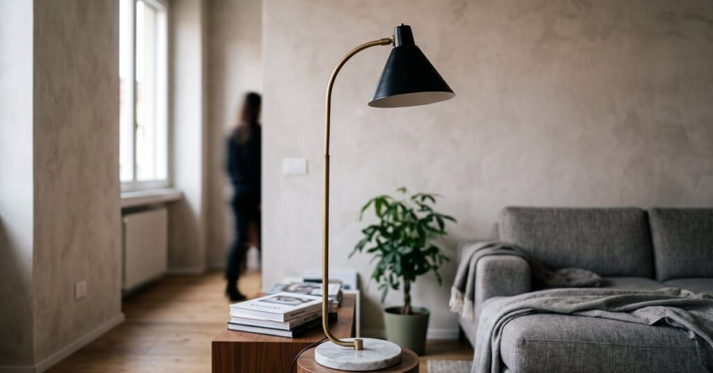 Lampe sur pied design italien élégante dans un intérieur moderne épuré